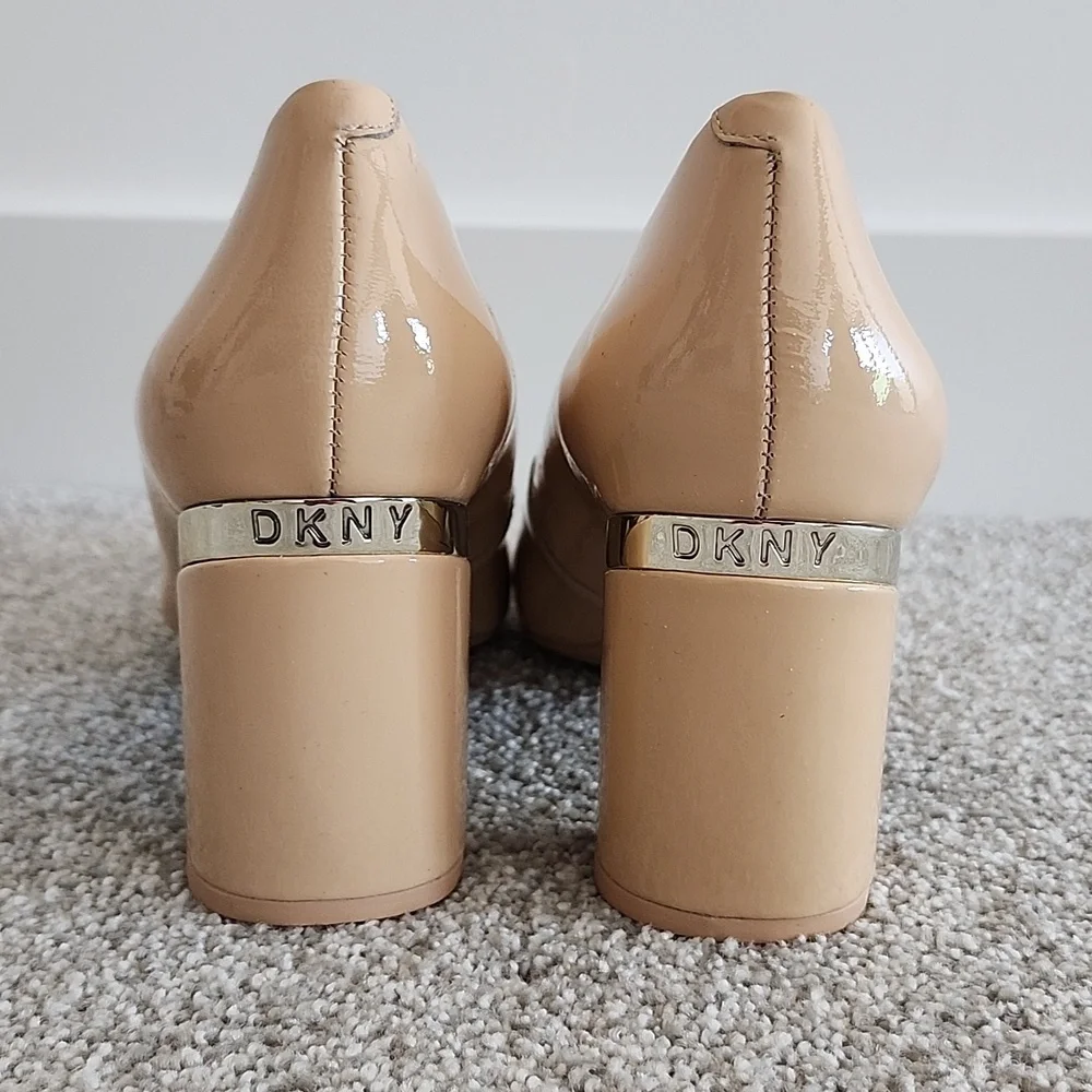 DKNY Patent Leather Nude Block Heels - Picture 2 of 8